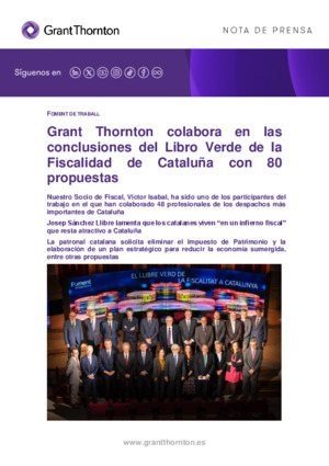Grant Thornton colabora en las conclusiones del Libro Verde de la Fiscalidad de Cataluña con 80 propuestas