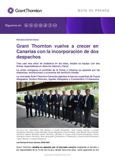 Grant Thornton vuelve a crecer en Canarias con la incorporación de dos despachos