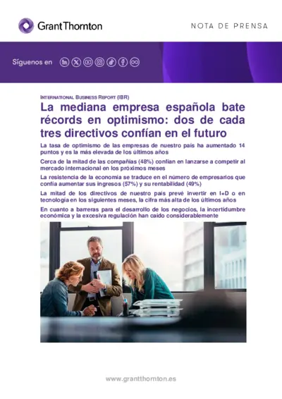 La mediana empresa española bate récords en optimismo: dos de cada tres directivos confían en el futuro