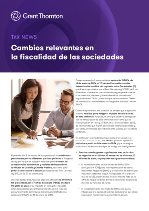 Cambios relevantes en la fiscalidad de las sociedades