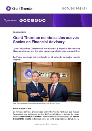 Grant Thornton nombra a dos nuevos Socios en Financial Advisory