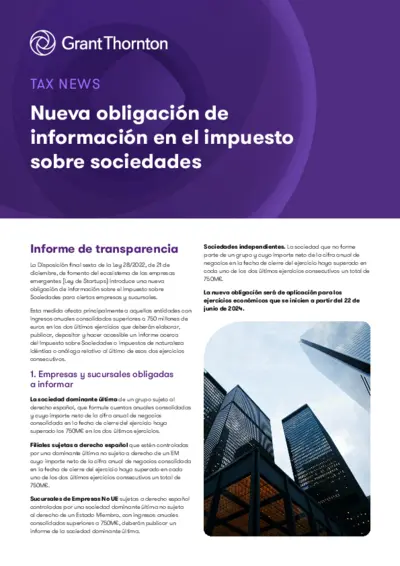 Nueva obligación de información en el impuesto sobre sociedades