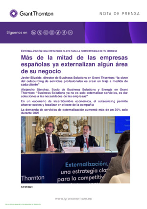 Más de la mitad de las empresas españolas ya externalizan algún área de su negocio