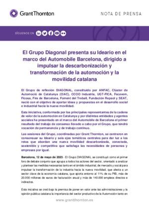 El Grupo Diagonal presenta su Ideario en el marco del Automobile Barcelona, dirigido a impulsar la descarbonización y transformación de la automoción y la movilidad catalana