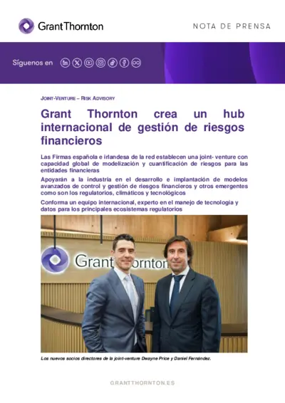 Grant Thornton crea un hub internacional de gestión de riesgos financieros