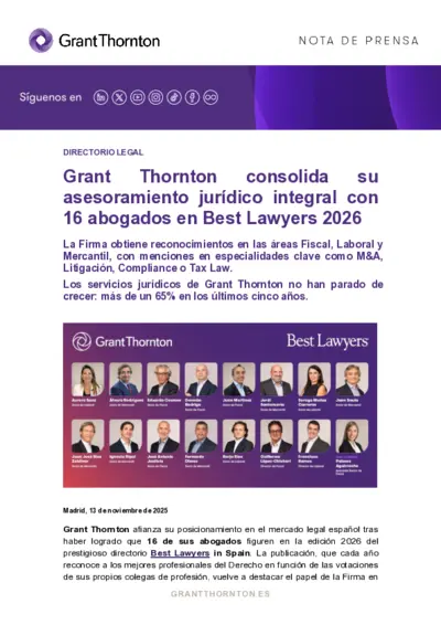 Grant Thornton consolida su asesoramiento jurídico integral