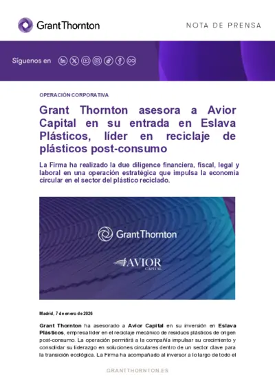 Grant Thornton asesora a Avior Capital