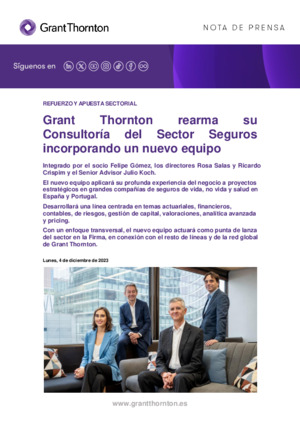 Grant Thornton rearma su Consultoría del Sector Seguros incorporando un nuevo equipo