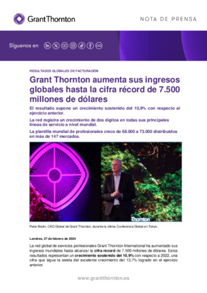 Grant Thornton aumenta sus ingresos globales hasta la cifra récord de 7.500 millones de dólares