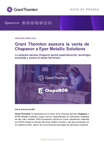 Grant Thornton asesora la venta de Chapanor