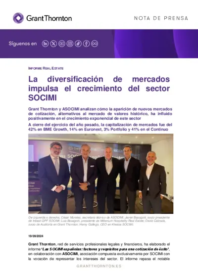 La diversificación de mercados impulsa el crecimiento del sector SOCIMI