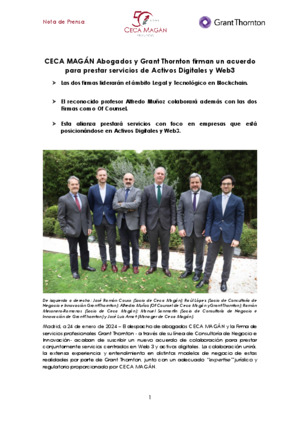 CECA MAGÁN Abogados y Grant Thornton firman un acuerdo para prestar servicios de Activos Digitales y Web3