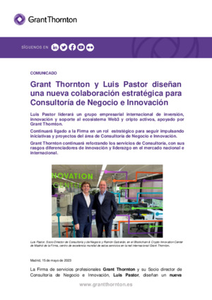 Grant Thornton y Luis Pastor diseñan una nueva colaboración estratégica para Consultoría de Negocio e Innovación