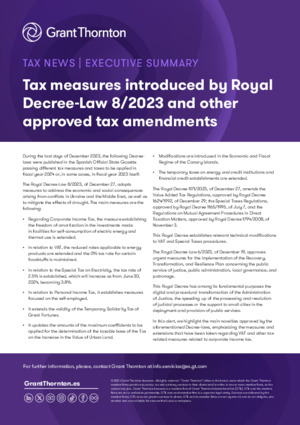 Tax measures introduced by Royal Decree-Law 8/2023 and other approved tax amendments