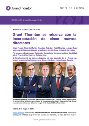 Grant Thornton se refuerza con la incorporación de cinco nuevos directores