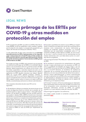 Nueva prórroga de los ERTEs por COVID-19 y otras medidas en protección del empleo