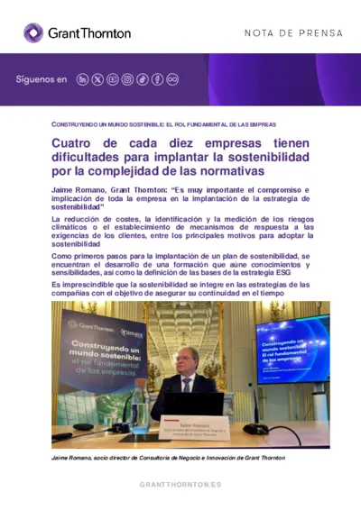 Cuatro de cada diez empresas tienen dificultades para implantar la sostenibilidad por la complejidad de las normativas