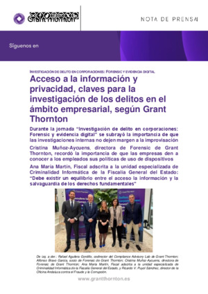 Acceso a la información y privacidad, claves para la investigación de los delitos en el ámbito empresarial, según Grant Thornton