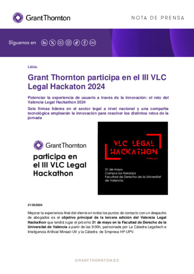 Grant Thornton participa en el III VLC Legal Hackaton 2024