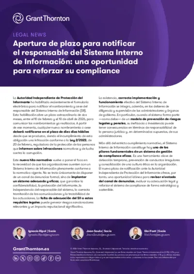 Sistema Interno de Información: notificación del responsable